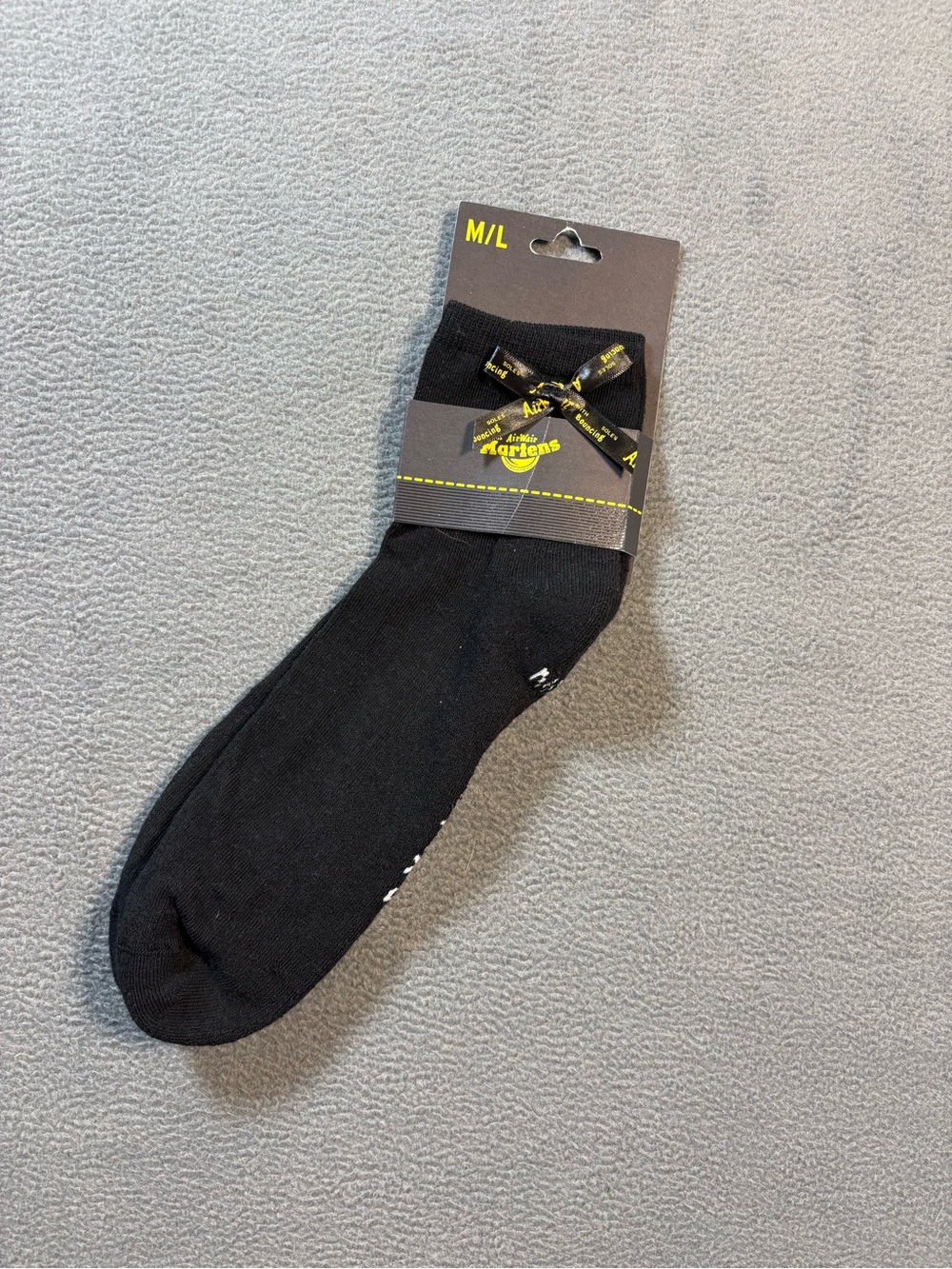 Dr. Martens Black Socks with white Logo Accent and black and yellow bow